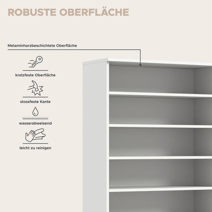 Garderoben-Schrank mit offenen Fächern und kratzfester Melaminoberfläche.