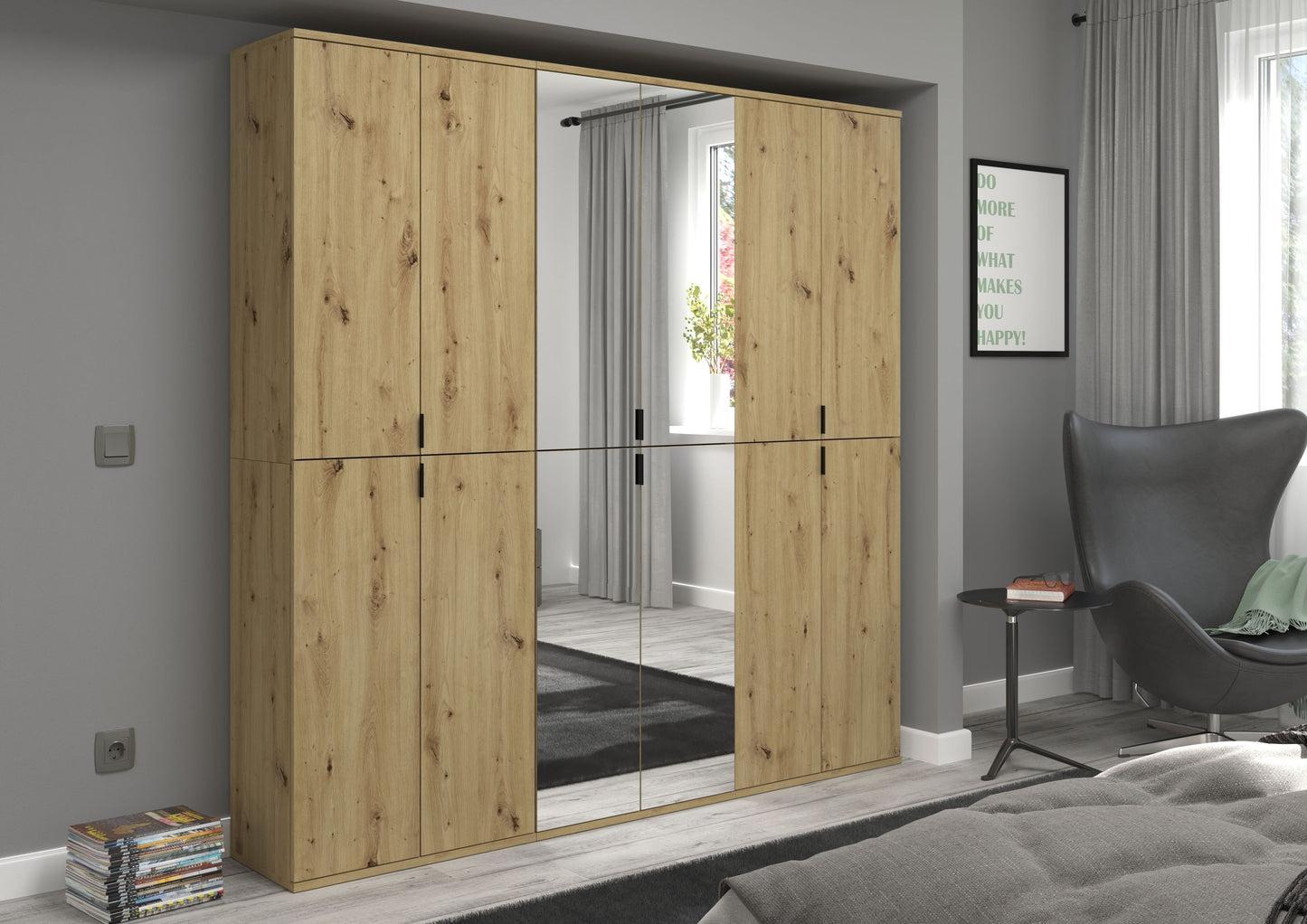 Homes & Jones Schränke 3er Set,1x Schrank mit Spiegelfront,2x Schrank mit Türen