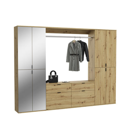 Garderoben-Set mit Glasfront, Holzoptik/Weiß: Kleiderstange und Schubfächer