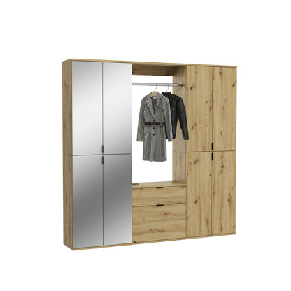 Garderoben-Schrank-Set mit Artisan-Eiche-Korpus und weißen Türen, Kleiderstange und Fach
