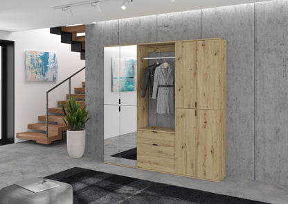 Garderoben-Set in Holzoptik mit Glastür, Garderobenstange und Einlegeböden