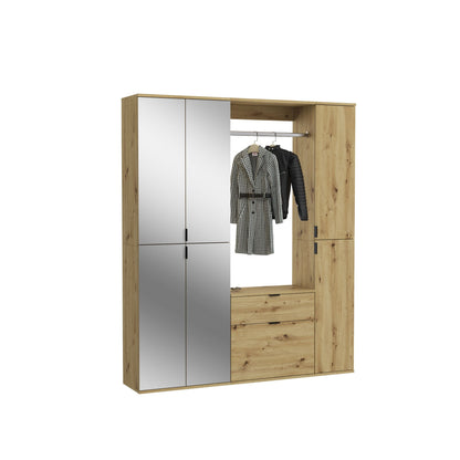 Garderobenschrank mit Kleiderstange, zwei Türen vorn und Holzseite in Artisan Eiche/Weiß
