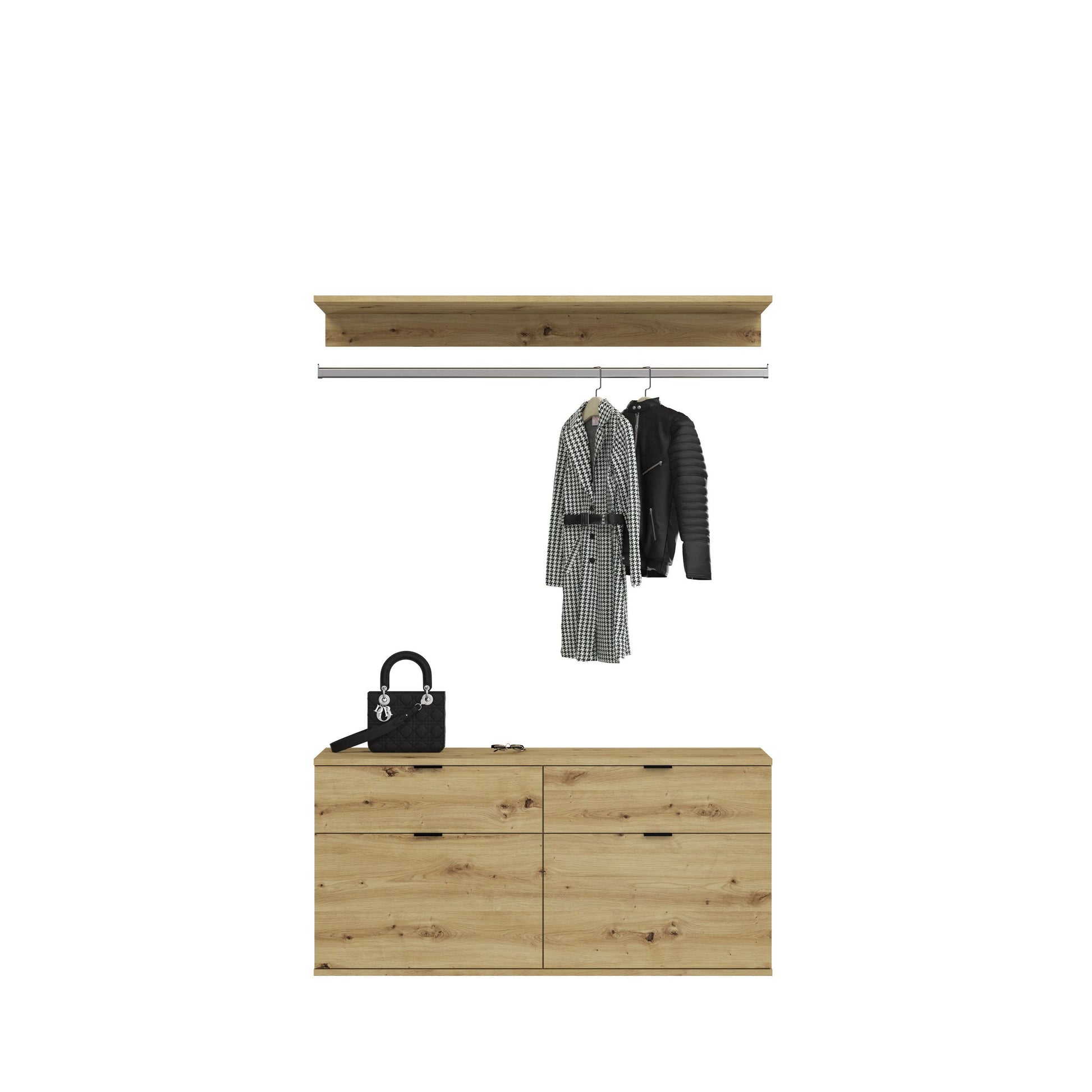 Garderoben- und Schuhschrank-Set mit Kleiderstange, Ablage und Schubladenfront