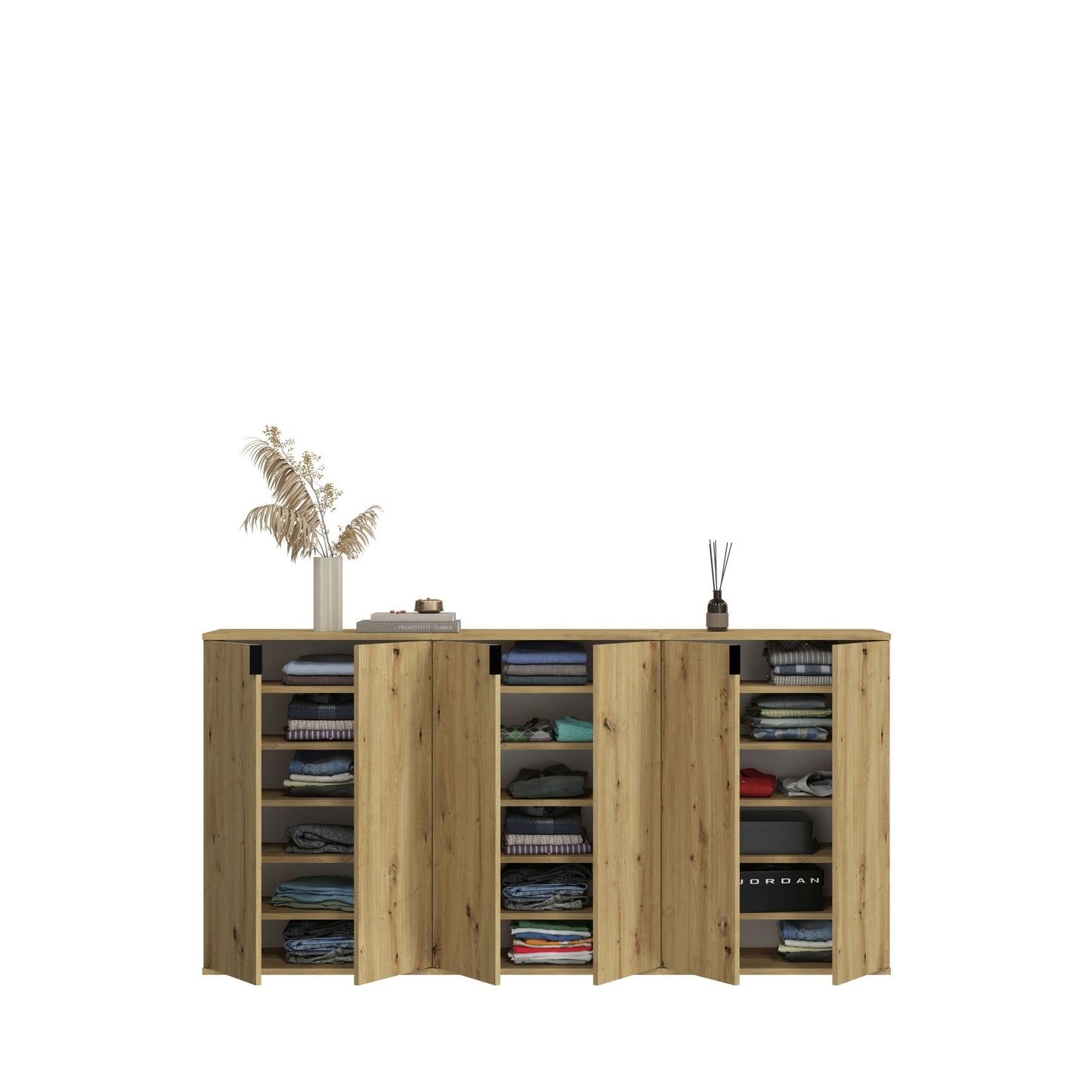 Kommoden-Set mit offenen Fächern, Klapptüren aufgeklappt, Artisan Eiche Nachbildung
