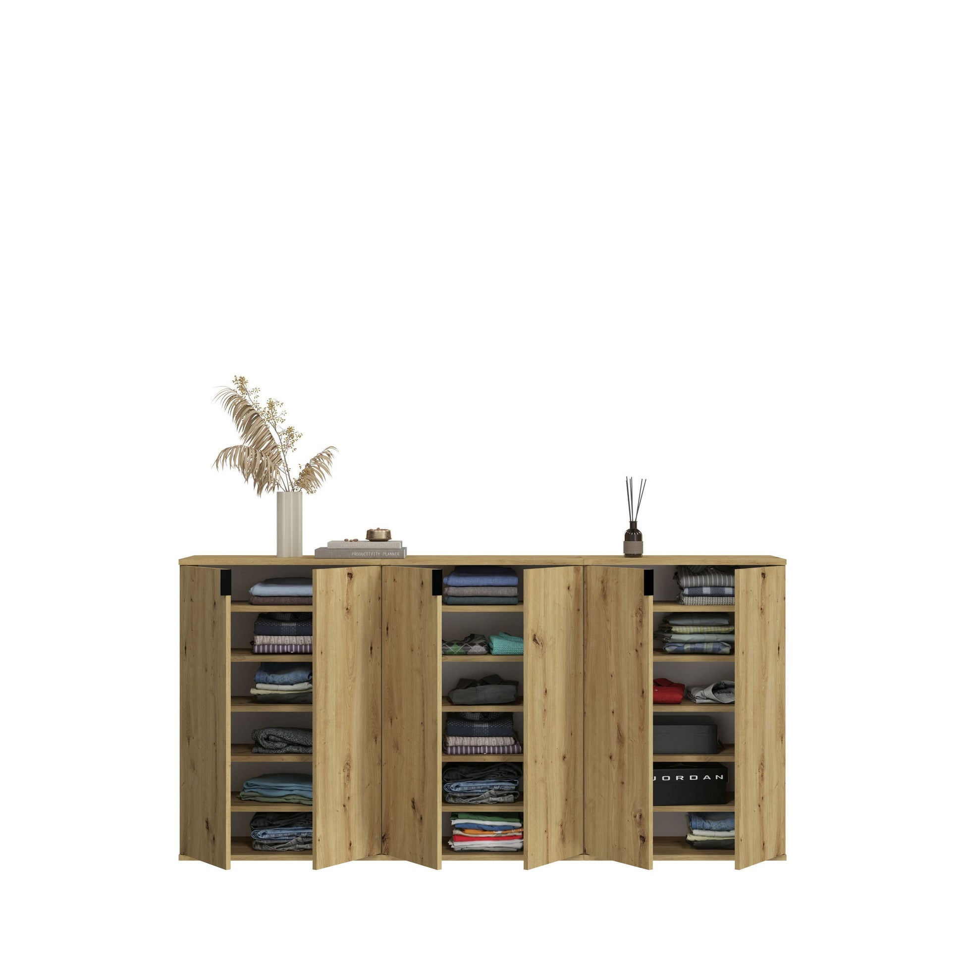 Kommoden-Set mit offenen Fächern, Klapptüren aufgeklappt, Artisan Eiche Nachbildung