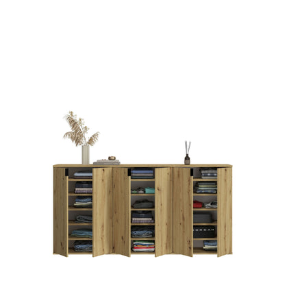 Kommoden-Set mit offenen Fächern, Klapptüren aufgeklappt, Artisan Eiche Nachbildung