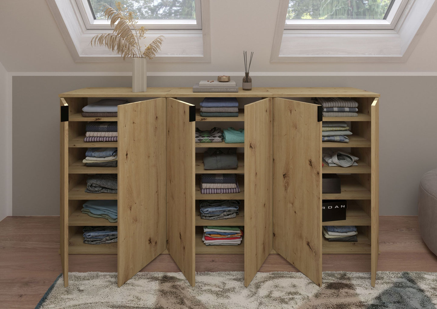 Homes & Jones Universalschrank-Set, offene Türen mit Regalfächern in Holz