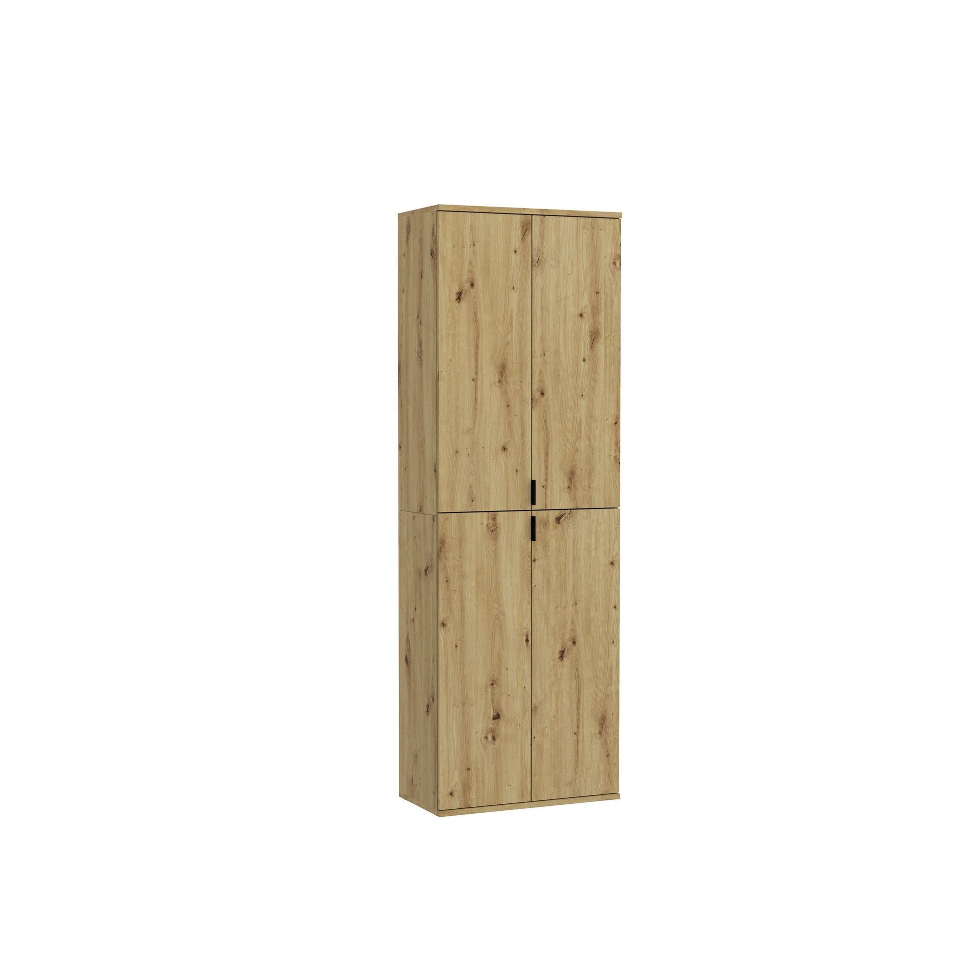Hochschrank in Artisan-Eiche-Optik mit zwei Türen und mittigen schwarzen Griffen