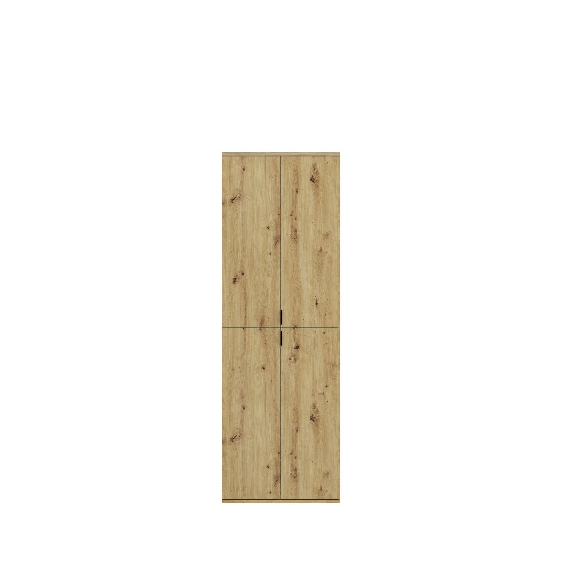 Hochschrank in Artisan-Eiche-Optik mit zwei Türen und schwarzen Griffen