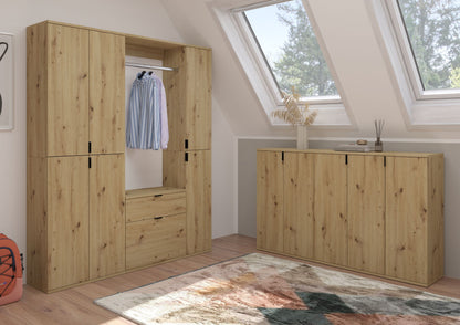 Garderobenset mit Schrank und Paneel, Artisan-Eichefarben, mit Hutablage und Kleiderhaken