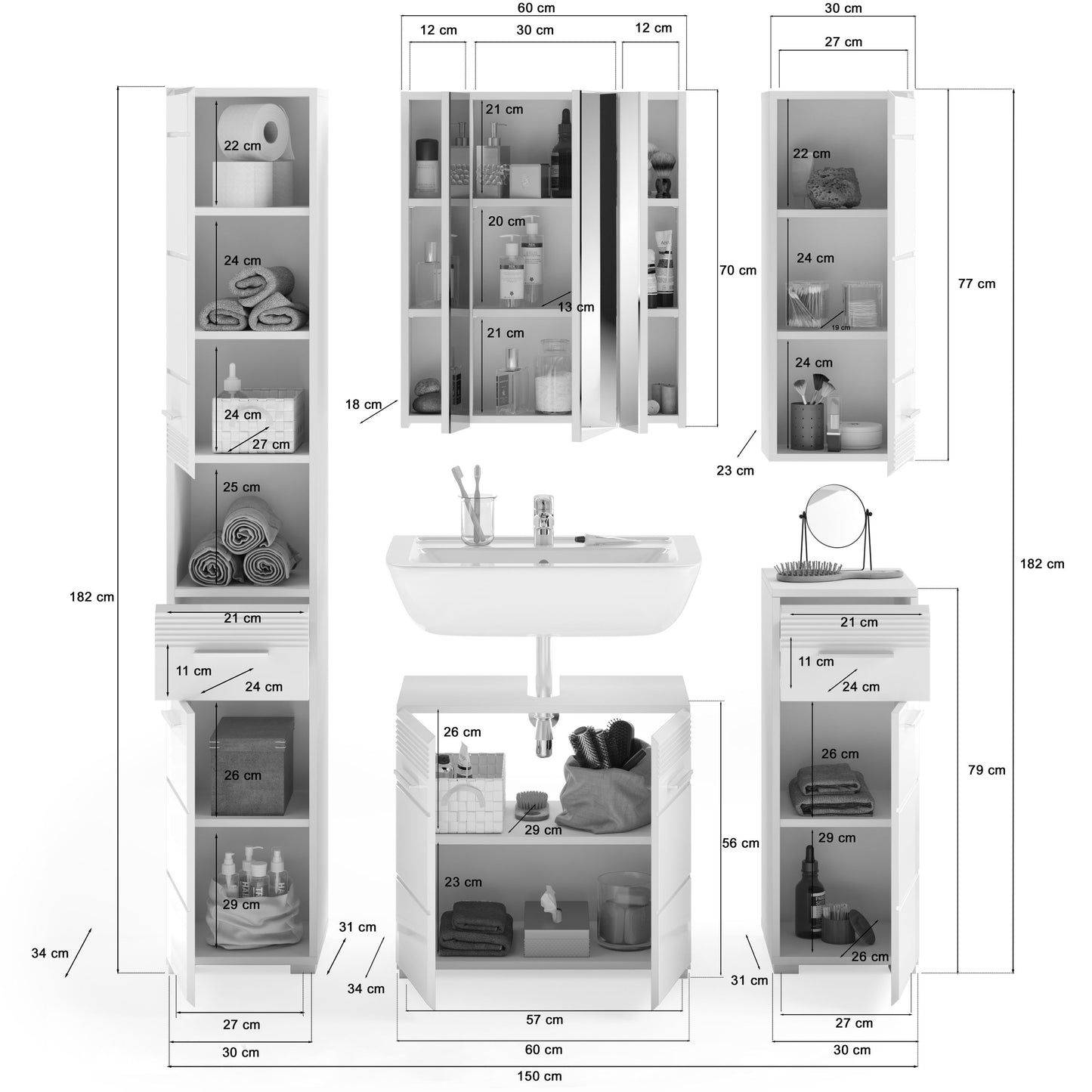 Ensemble de meubles de salle de bain Linus 5 pièces
