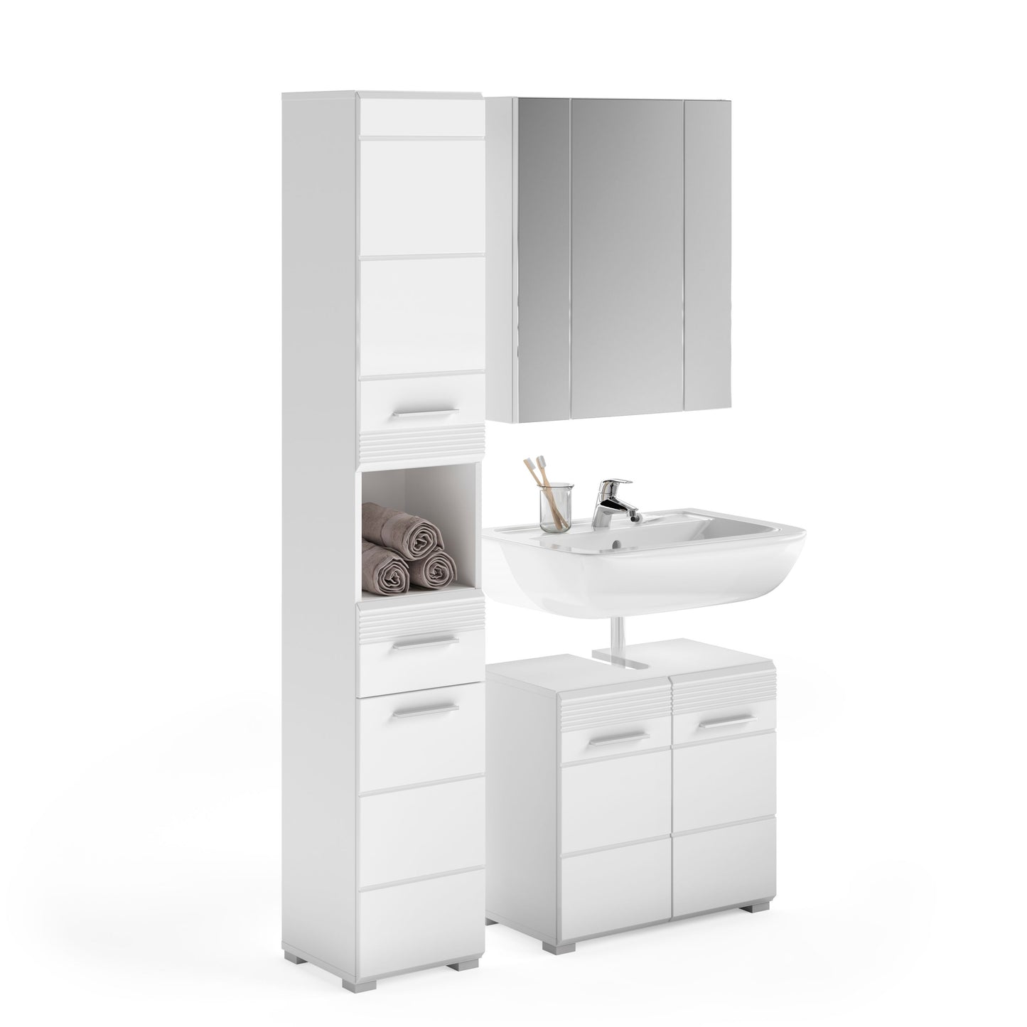 Homes & Jones Badezimmermöbel Set 3tlg. mit Spiegelschrank, Hochschrank und WBU
