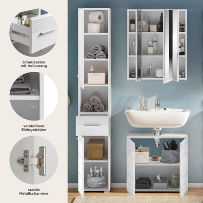Homes & Jones Badezimmermöbel Set 3tlg. mit Spiegelschrank, Hochschrank und WBU