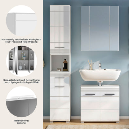 Homes & Jones Badezimmermöbel Set 3tlg. mit Spiegelschrank, Hochschrank und WBU
