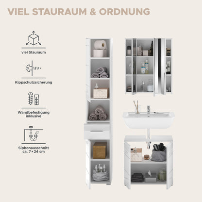 Homes & Jones Badezimmermöbel Set 3tlg. mit Spiegelschrank, Hochschrank und WBU