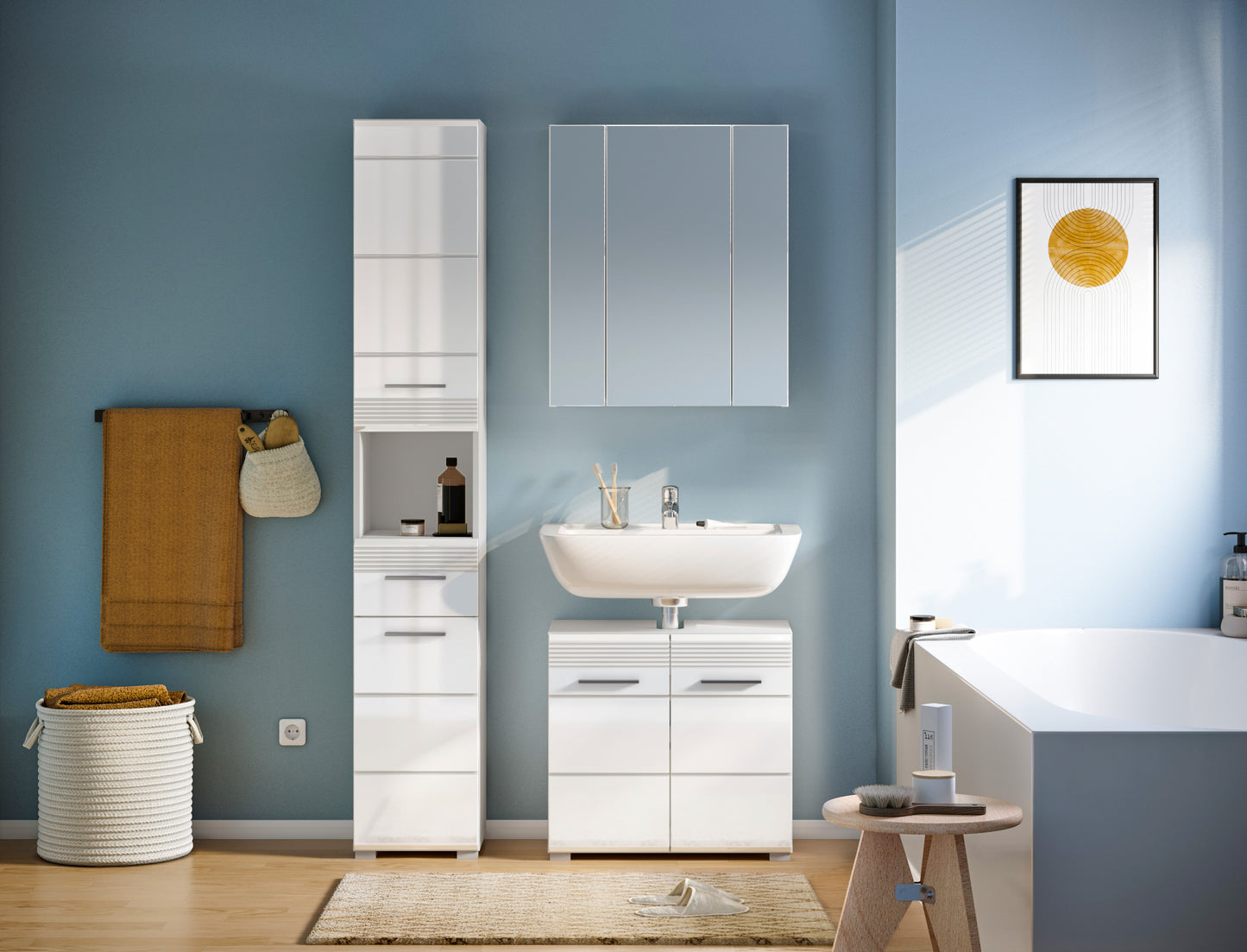 Homes & Jones Badezimmermöbel Set 3tlg. mit Spiegelschrank, Hochschrank und WBU