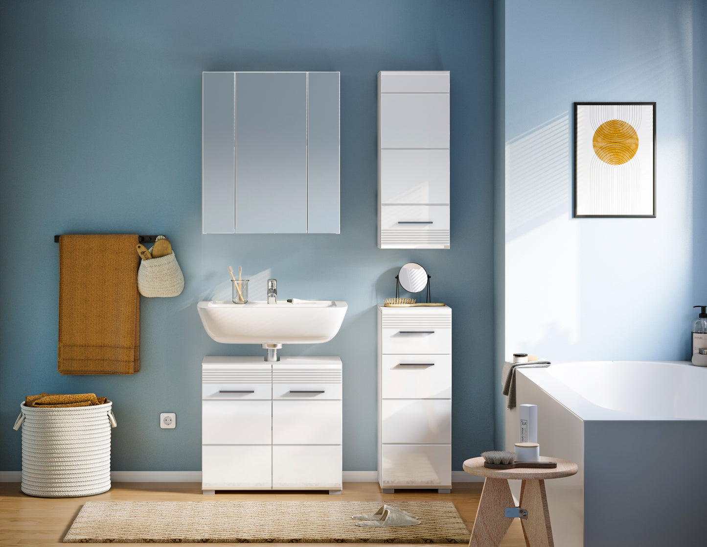 Homes & Jones Badezimmermöbel Set 4tlg. Hochglanz Front, Badezimmer-Set