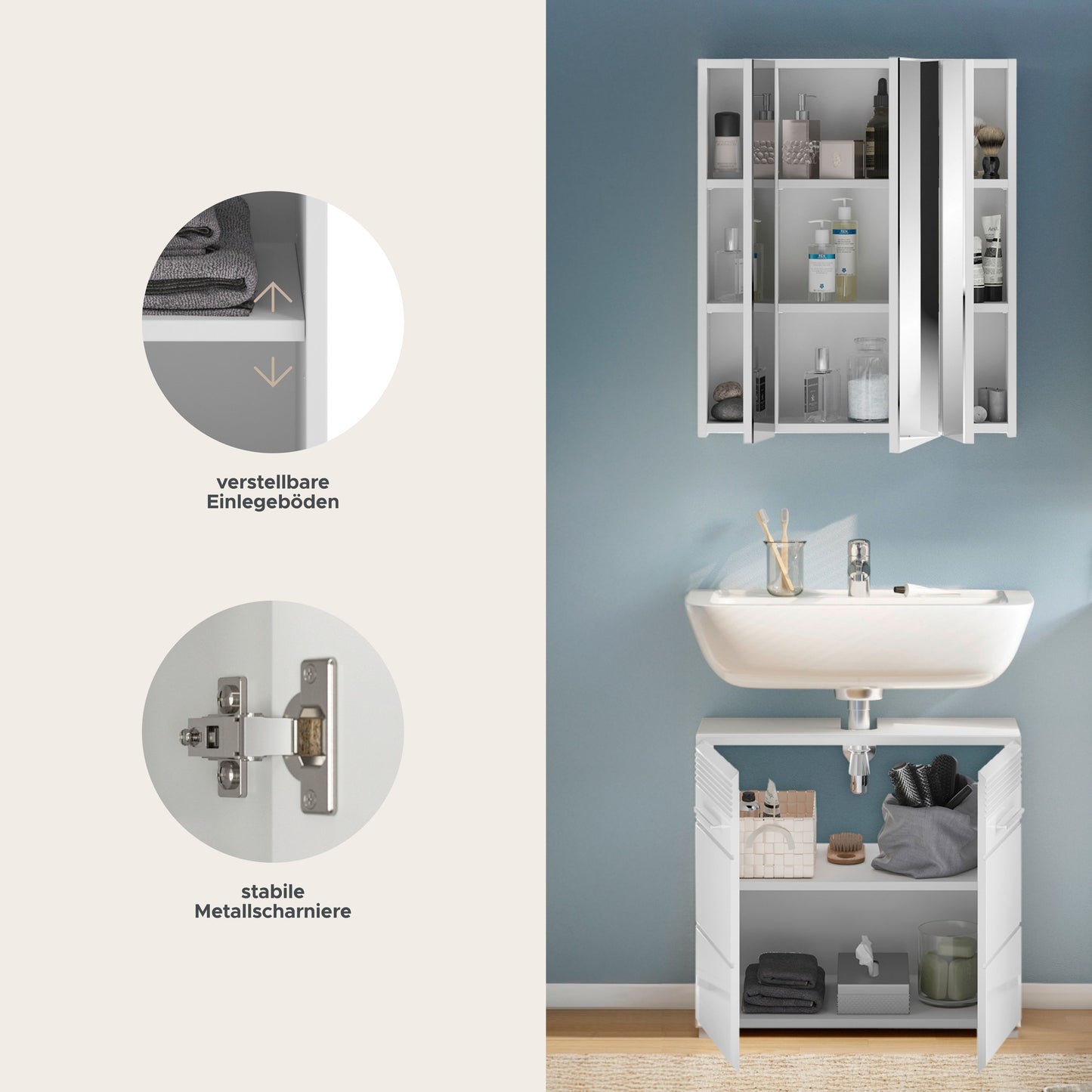 Homes & Jones Badezimmermöbel Set 2tlg. Hochglanz Front, Badezimmer-Set
