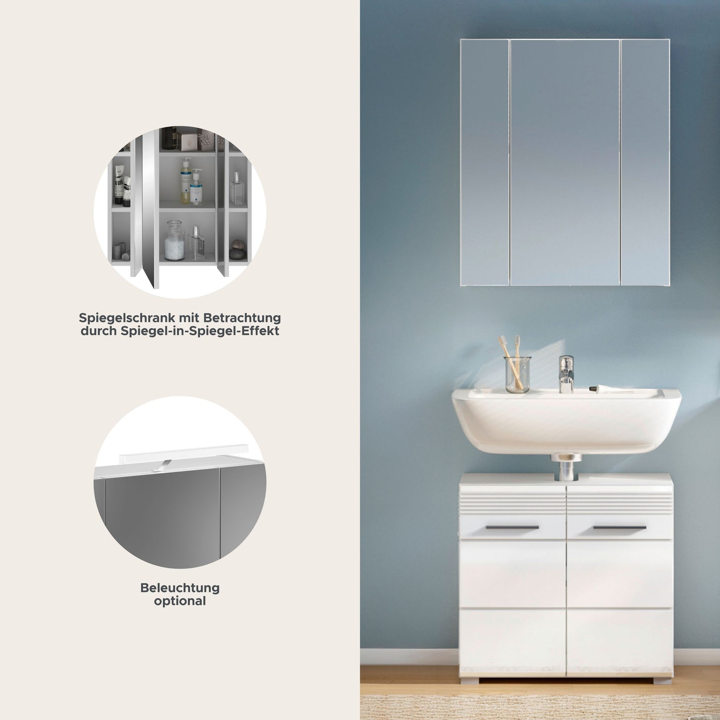 Homes & Jones Badezimmermöbel Set 2tlg. Hochglanz Front, Badezimmer-Set