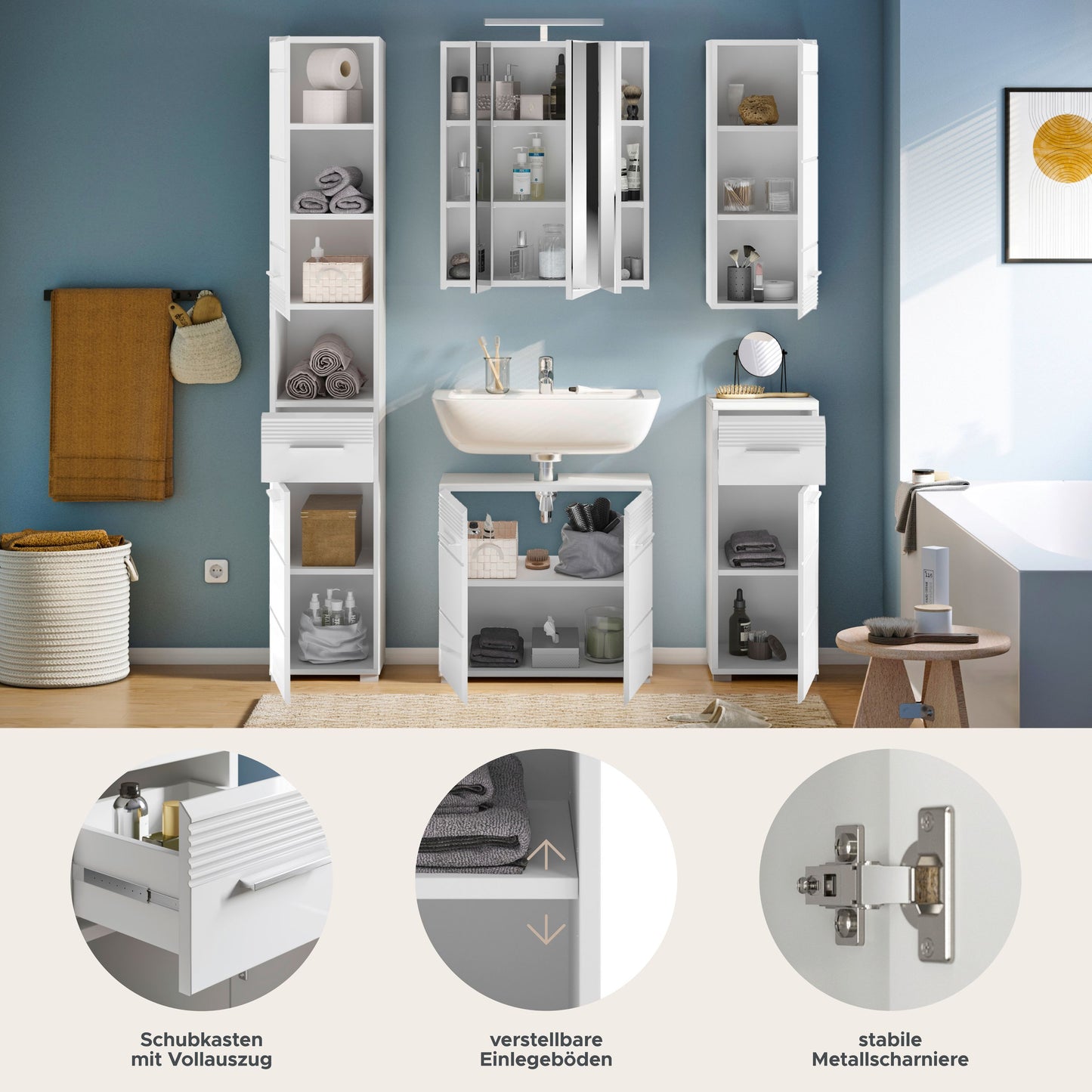 Ensemble de meubles de salle de bain Linus 5 pièces, éclairage inclus