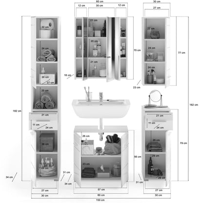 Ensemble de meubles de salle de bain Linus 5 pièces, éclairage inclus