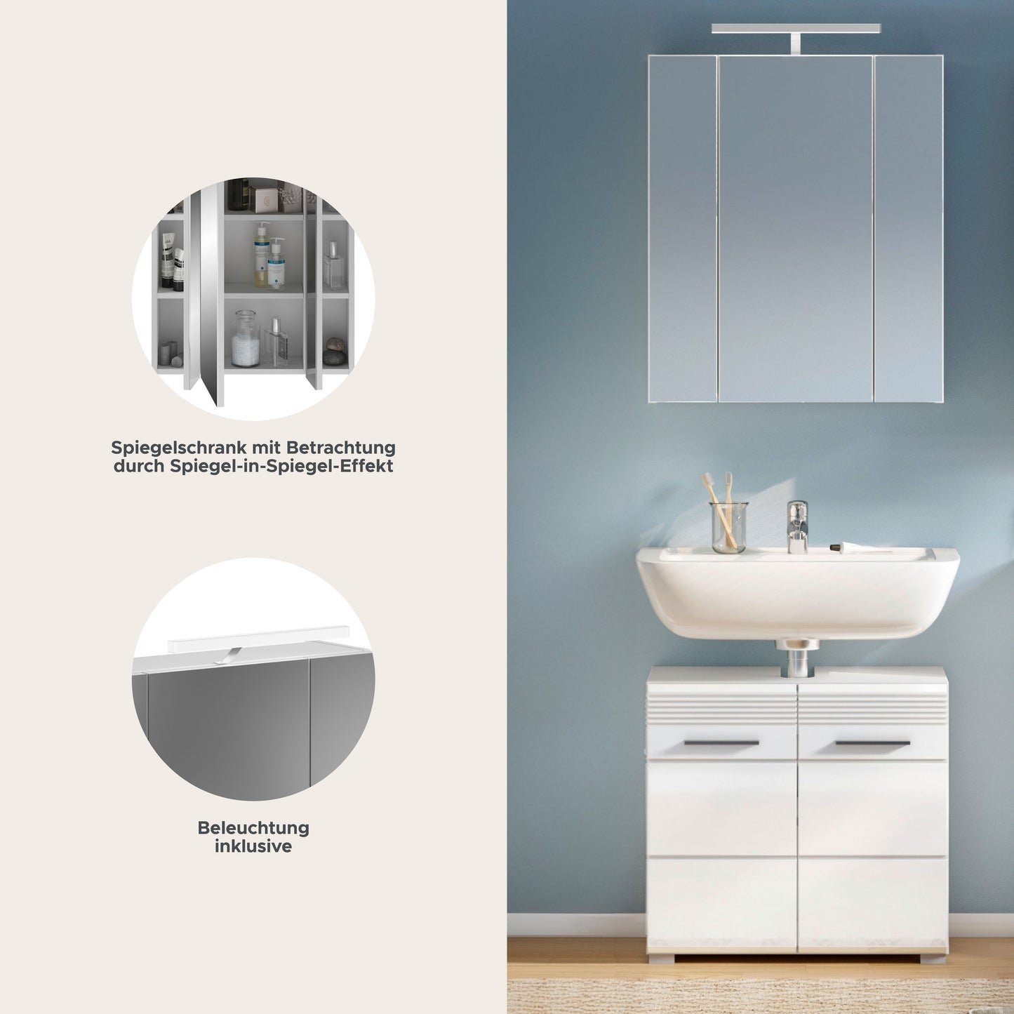 Ensemble de meubles de salle de bain Linus 2 pièces avec éclairage