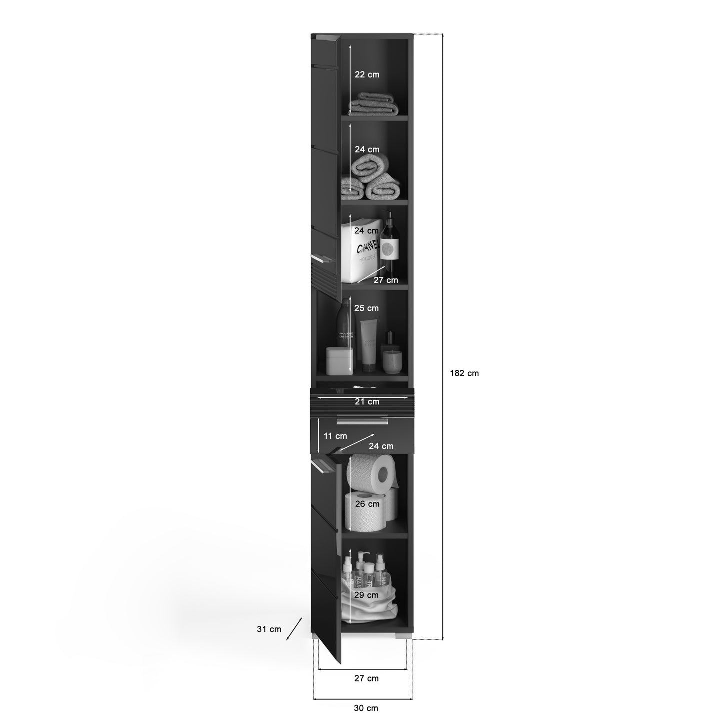 Colonne de salle de bain Linus 30x182x31 cm
