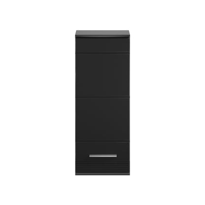 Schwarzer Badezimmerschrank mit Hochglanzfront, zwei Schubladen und Griffleiste unten