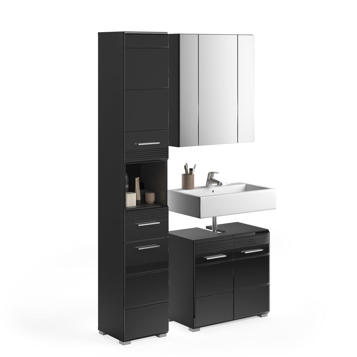 Homes & Jones Badezimmermöbel Set 3tlg. mit Spiegelschrank, Hochschrank und WBU