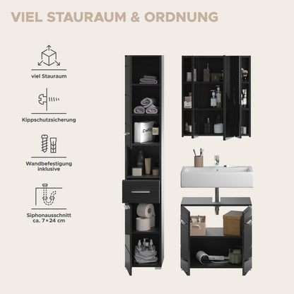 Homes & Jones Badezimmermöbel Set 3tlg. mit Spiegelschrank, Hochschrank und WBU