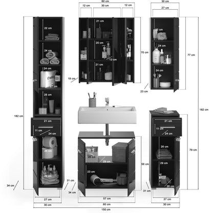 Ensemble de meubles de salle de bain Linus 5 pièces, éclairage inclus
