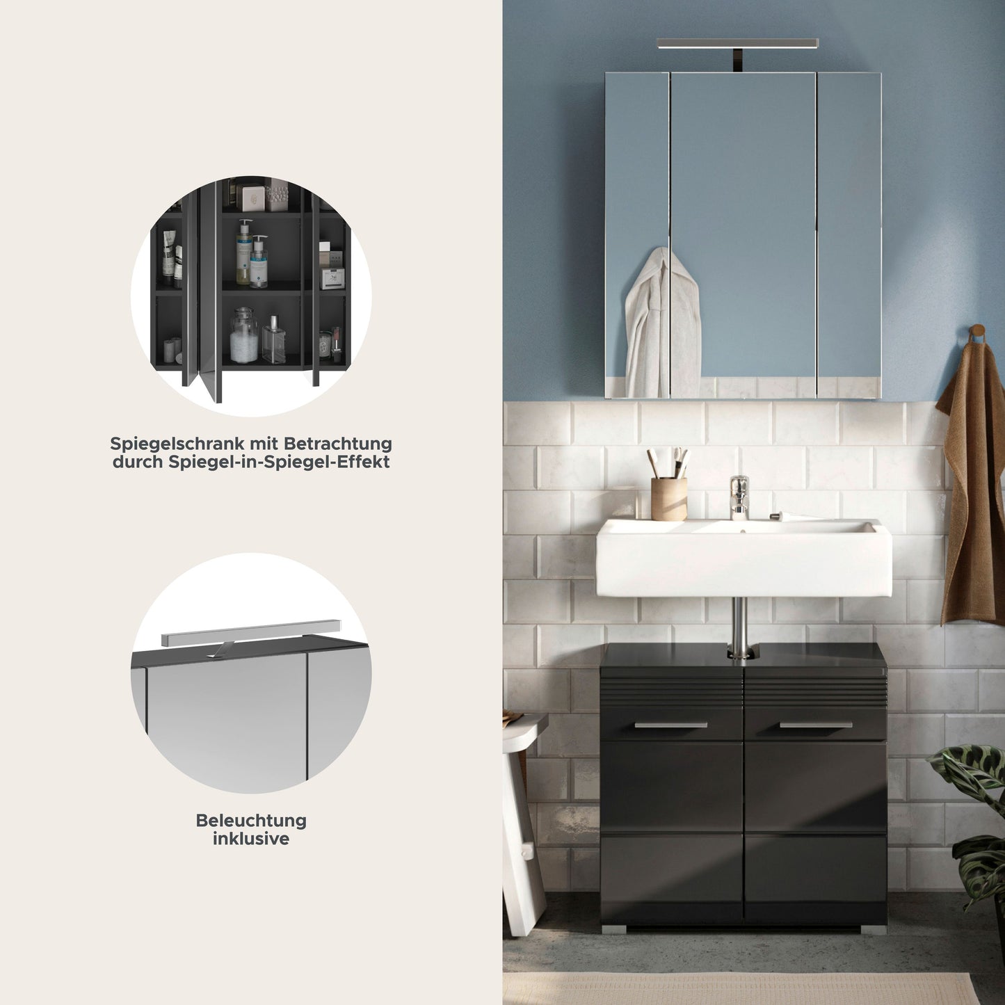 Ensemble de meubles de salle de bain Linus 2 pièces avec éclairage