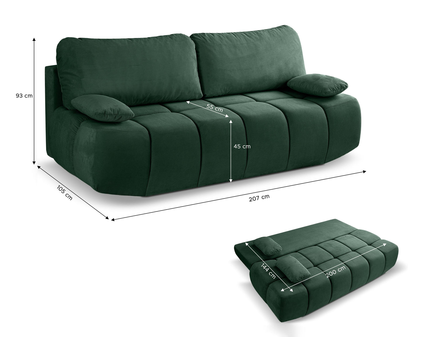 Canapé convertible Lauder – Canapé tendance en velours côtelé avec fonction couchage