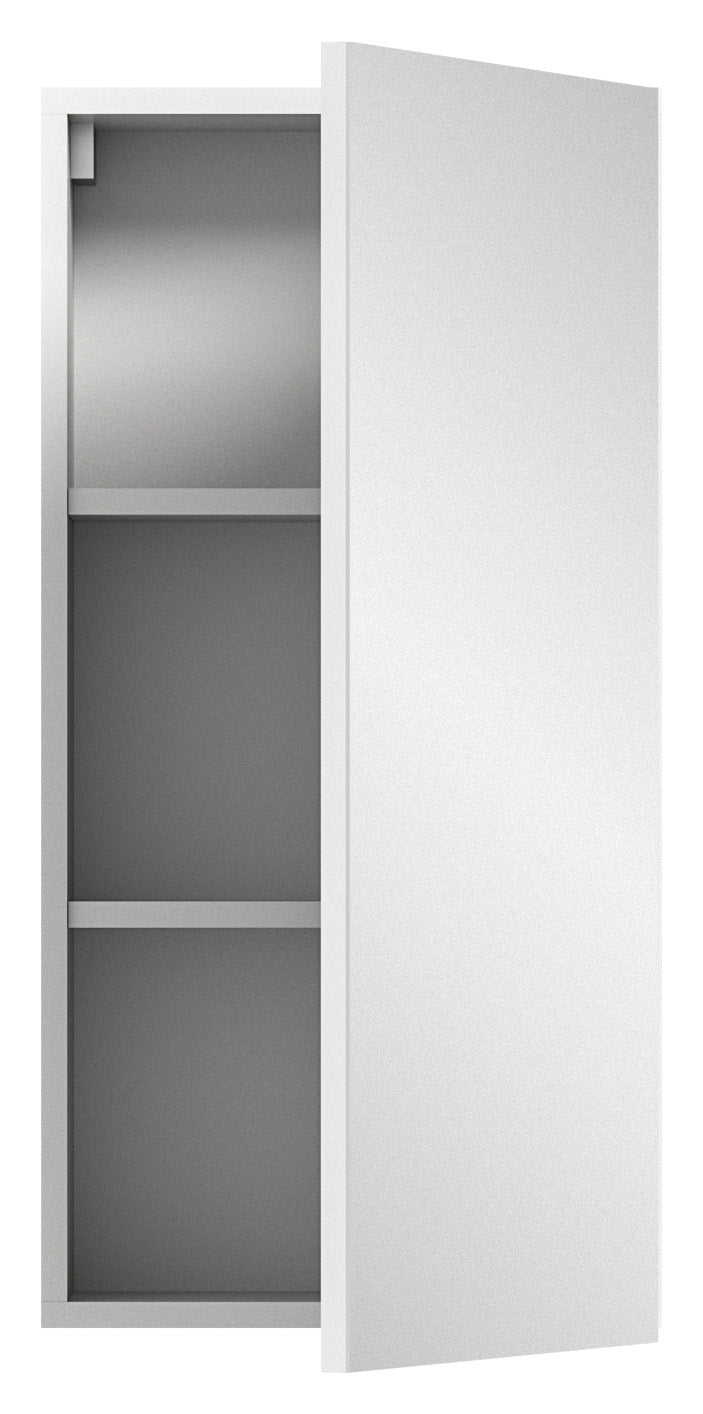 Bad-Spiegelschrank mit geöffneter Tür, innen drei Fächer, weiß