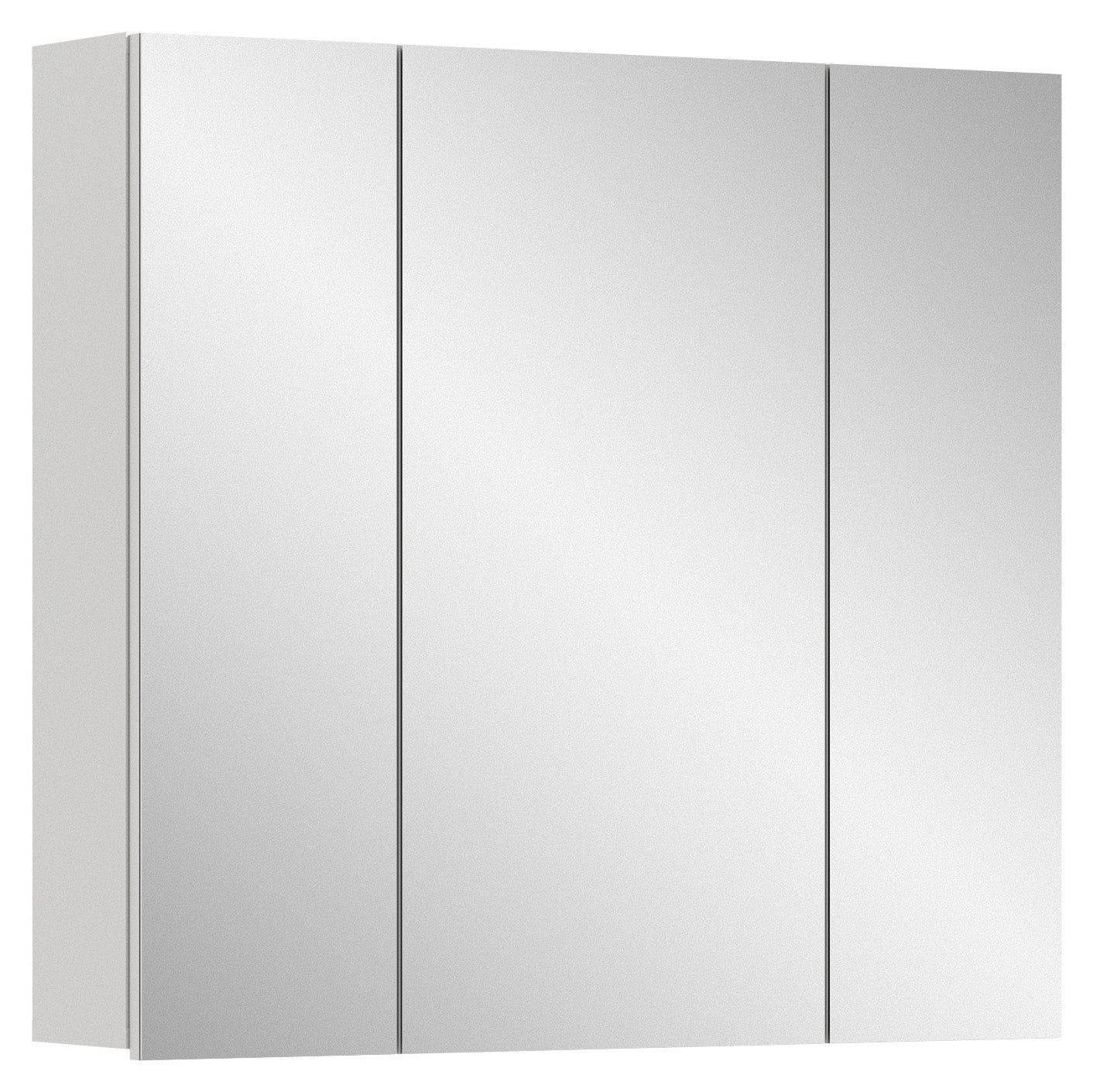 Badezimmerspiegelschrank mit drei Spiegeltüren in hellem Finish, schmale Rahmenfugen.