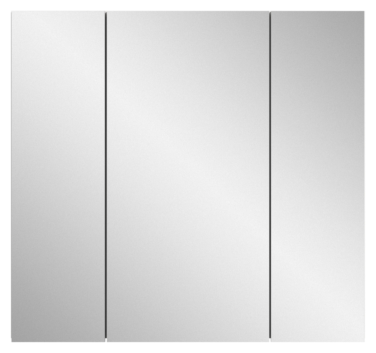 Badezimmerspiegelschrank mit drei Spiegelpaneelen, glatter Front ohne sichtbare Griffe.