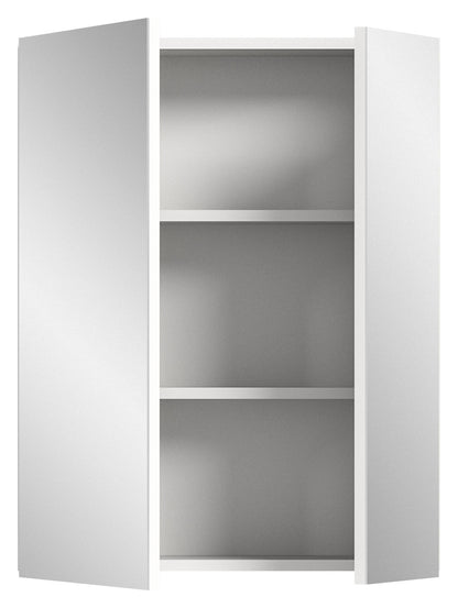 Badezimmerspiegelschrank mit geöffneten Türen und drei Einlegeböden