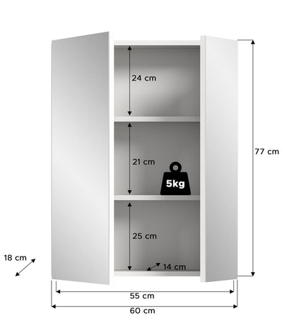 Badezimmerspiegelschrank Maßskizze: 60 cm Breite und 77 cm Höhe