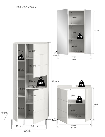 Ensemble de salle de bain Vira 135 x 190 x 34 cm