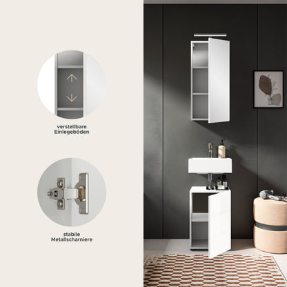 Homes & Jones Badezimmermöbel schmal 2tlg. inkl. Beleuchtung ideal für Gäste WC