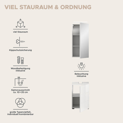 Homes & Jones Badezimmermöbel schmal 2tlg. inkl. Beleuchtung ideal für Gäste WC
