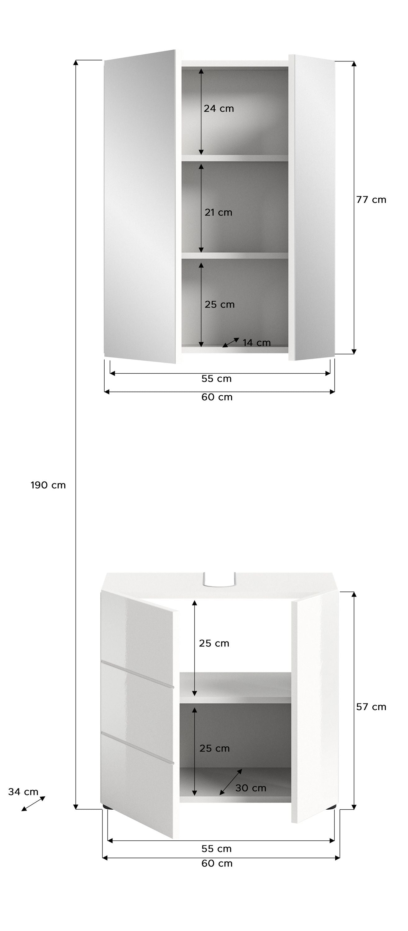 Combinaison salle de bain Vira 2 p. éclairage inclus 60 x 190 x 34 cm