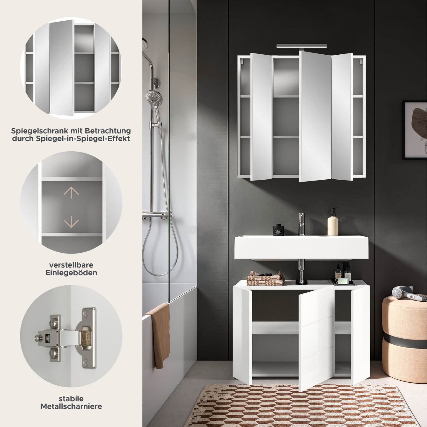 Combinaison de salle de bain Vira 82x190x34 cm éclairage inclus
