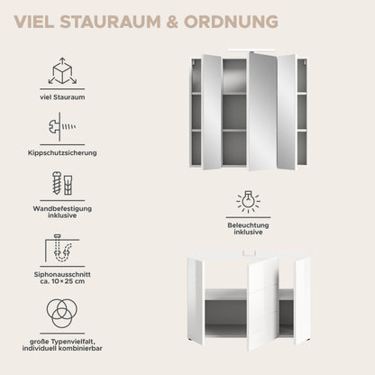 Combinaison de salle de bain Vira 82x190x34 cm éclairage inclus
