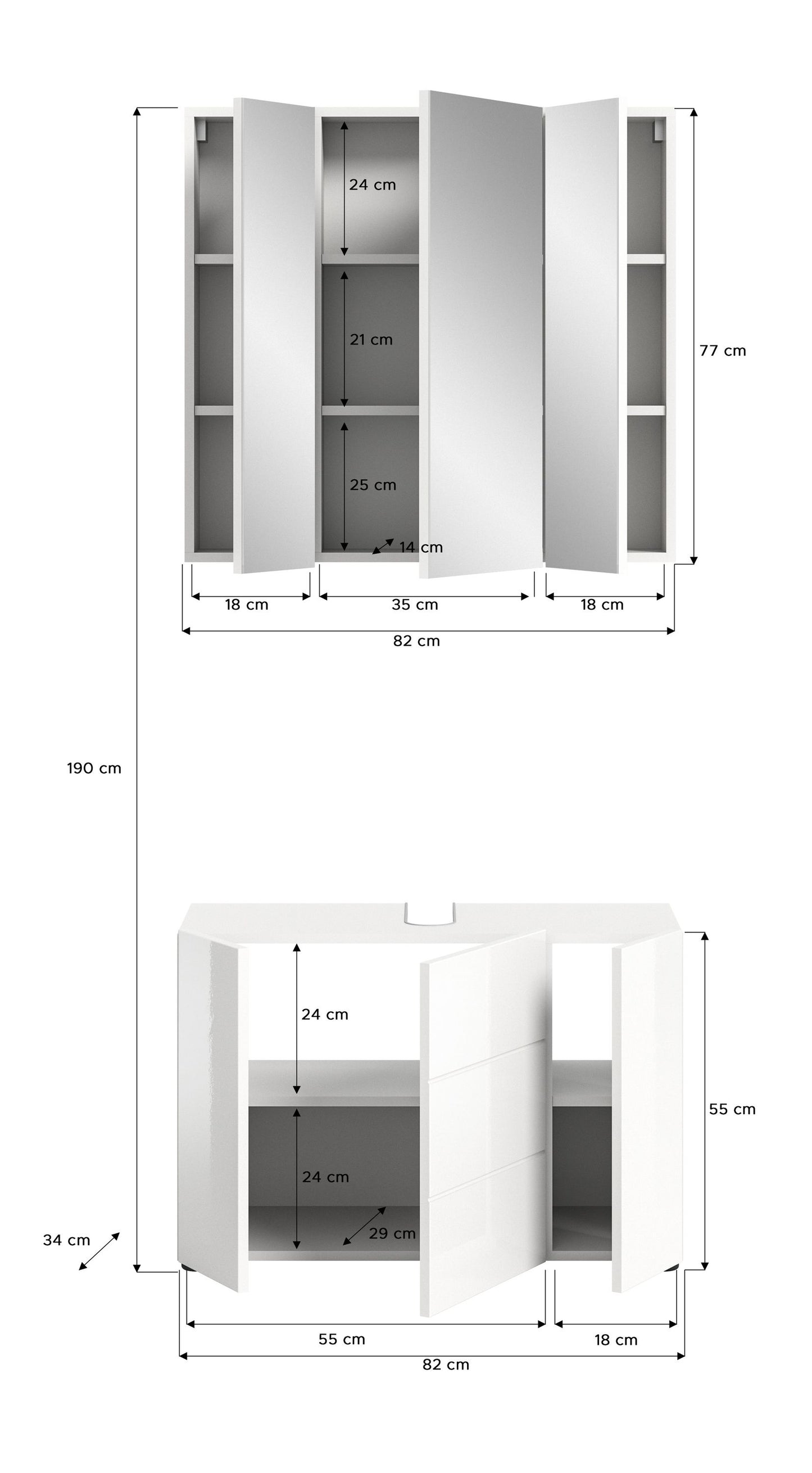 Combinaison de salle de bain Vira 82x190x34 cm éclairage inclus