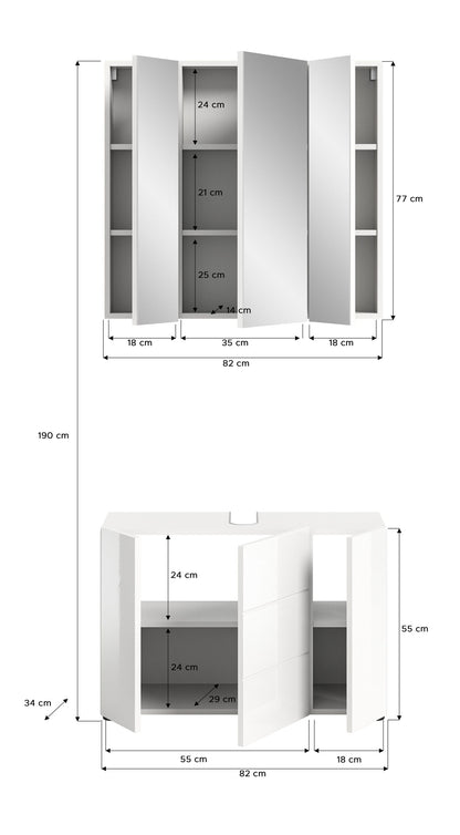 Combinaison de salle de bain Vira 82x190x34 cm éclairage inclus
