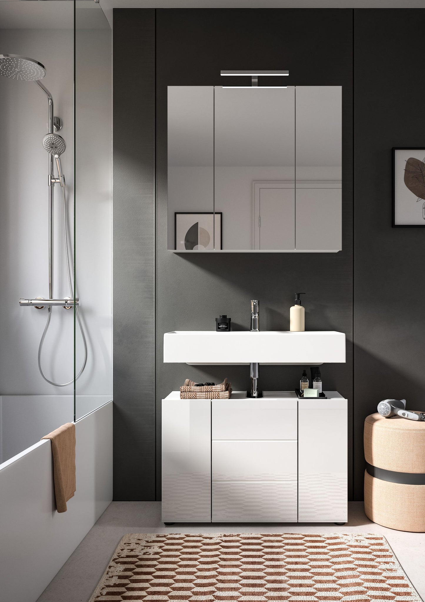 Combinaison de salle de bain Vira 82x190x34 cm éclairage inclus