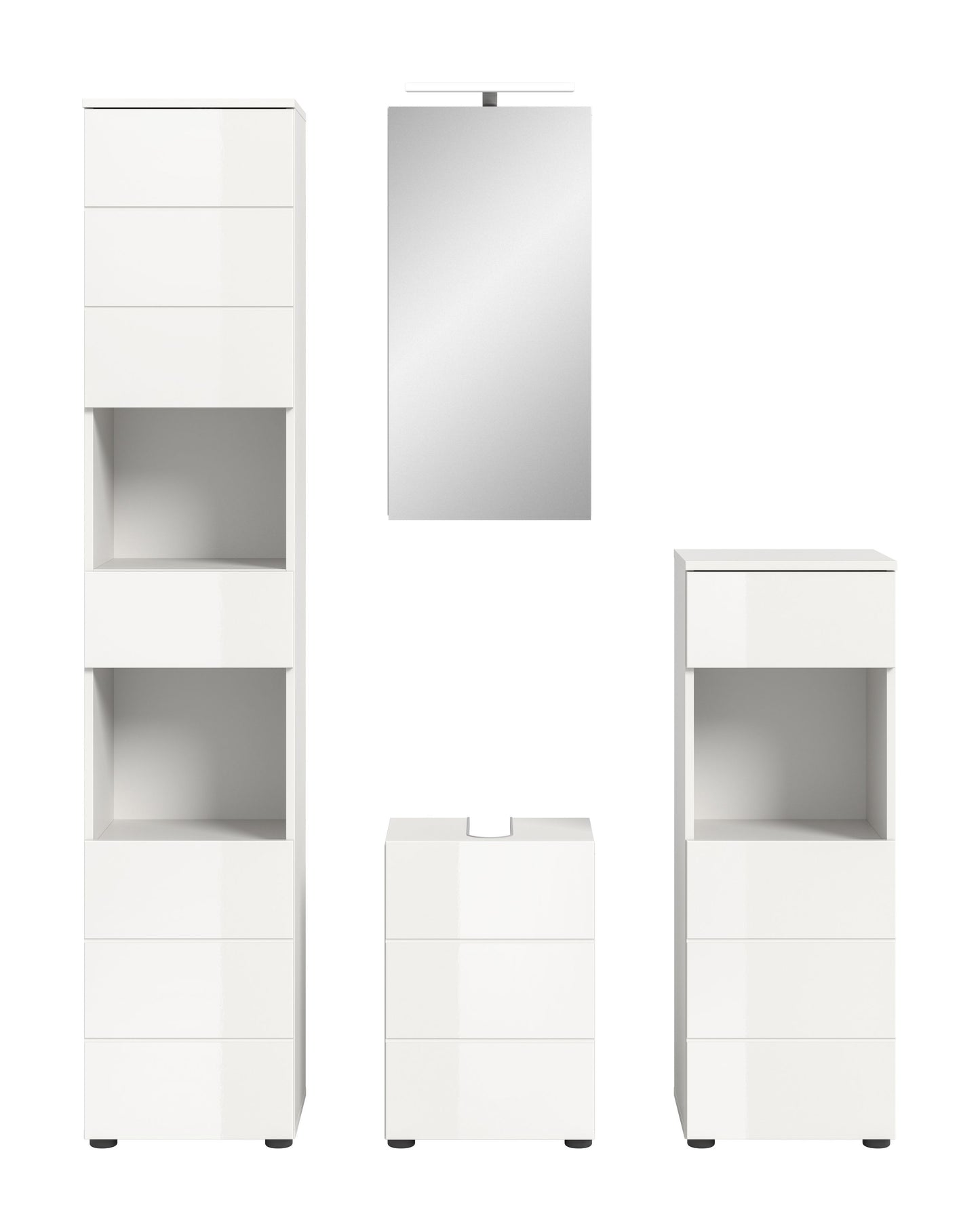 Homes & Jones Badmöbel Set 4tlg.inkl. Beleuchtung mit weiß Hochglanz Fronten