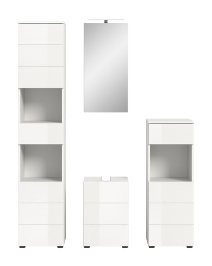 Homes & Jones Badmöbel Set 4tlg.inkl. Beleuchtung mit weiß Hochglanz Fronten