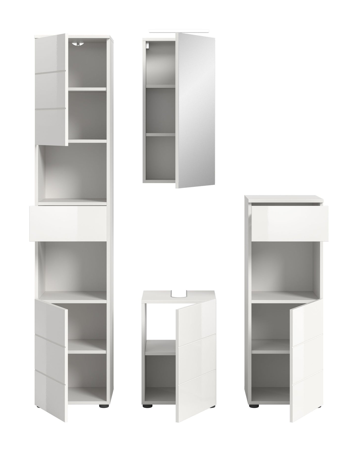 Homes & Jones Badmöbel Set 4tlg.inkl. Beleuchtung mit weiß Hochglanz Fronten